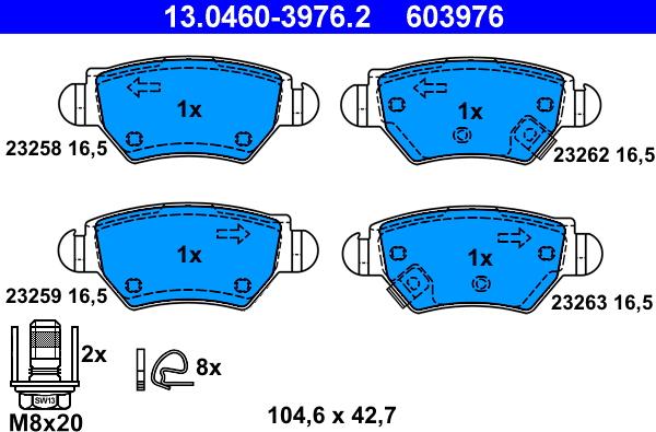 ATE 13.0460-3976.2 - Тормозные колодки, дисковые, комплект autospares.lv