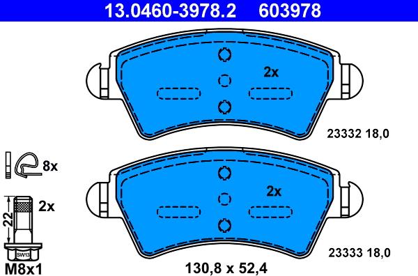 ATE 13.0460-3978.2 - Тормозные колодки, дисковые, комплект autospares.lv