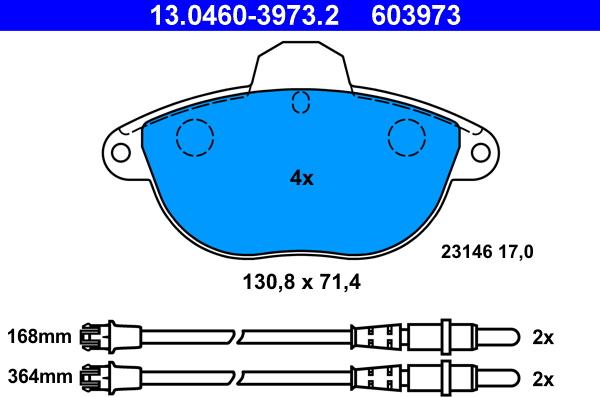 ATE 13.0460-3973.2 - Тормозные колодки, дисковые, комплект autospares.lv