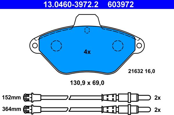 ATE 13.0460-3972.2 - Тормозные колодки, дисковые, комплект autospares.lv