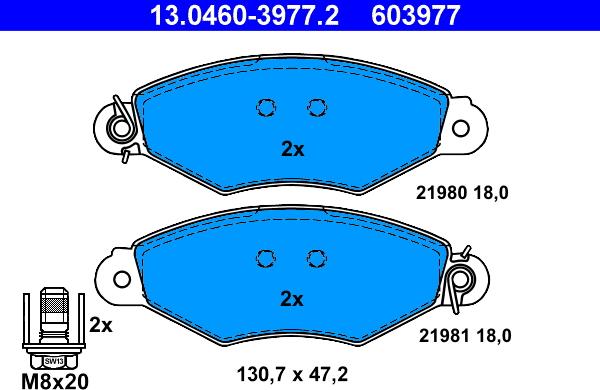 ATE 13.0460-3977.2 - Тормозные колодки, дисковые, комплект autospares.lv