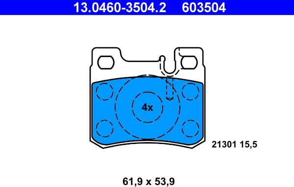 ATE 13.0460-3504.2 - Тормозные колодки, дисковые, комплект autospares.lv