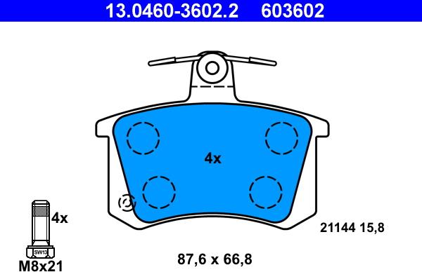 ATE 13.0460-3602.2 - Тормозные колодки, дисковые, комплект autospares.lv