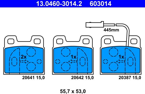 ATE 13.0460-3014.2 - Тормозные колодки, дисковые, комплект autospares.lv