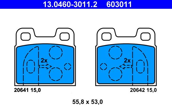 ATE 13.0460-3011.2 - Тормозные колодки, дисковые, комплект autospares.lv