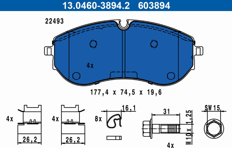 ATE 13.0460-3894.2 - Тормозные колодки, дисковые, комплект autospares.lv