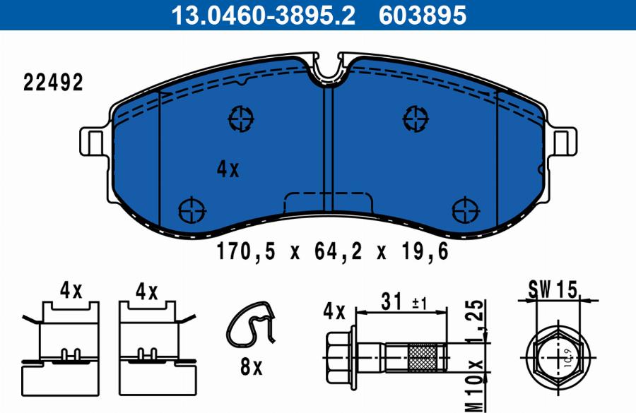 ATE 13.0460-3895.2 - Тормозные колодки, дисковые, комплект autospares.lv