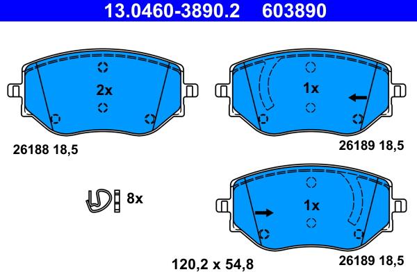 ATE 13.0460-3890.2 - Тормозные колодки, дисковые, комплект autospares.lv