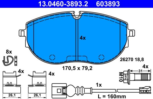 ATE 13.0460-3893.2 - Тормозные колодки, дисковые, комплект autospares.lv