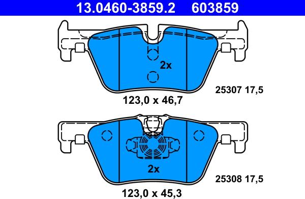 ATE 13.0460-3859.2 - Тормозные колодки, дисковые, комплект autospares.lv