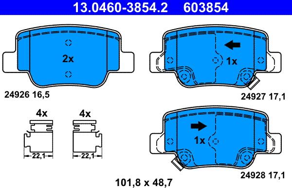 ATE 13.0460-3854.2 - Тормозные колодки, дисковые, комплект autospares.lv