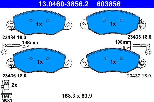 ATE 13.0460-3856.2 - Тормозные колодки, дисковые, комплект autospares.lv