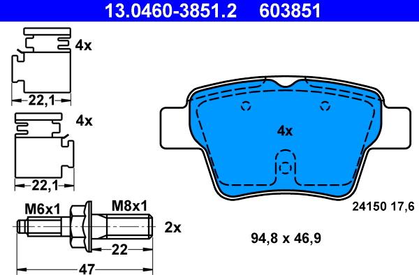 ATE 13.0460-3851.2 - Тормозные колодки, дисковые, комплект autospares.lv