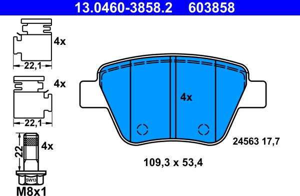 ATE 13.0460-3858.2 - Тормозные колодки, дисковые, комплект autospares.lv