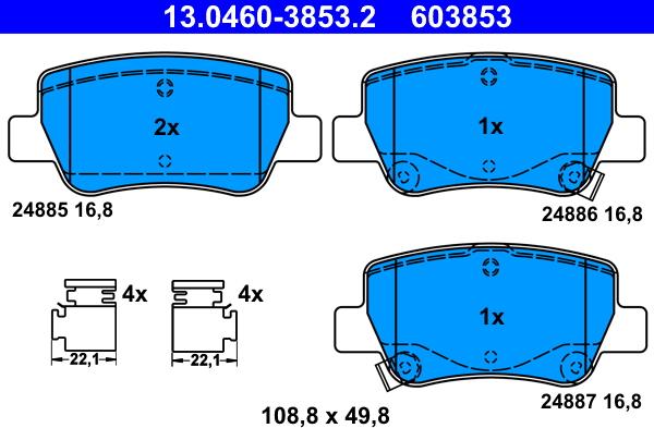 ATE 13.0460-3853.2 - Тормозные колодки, дисковые, комплект autospares.lv