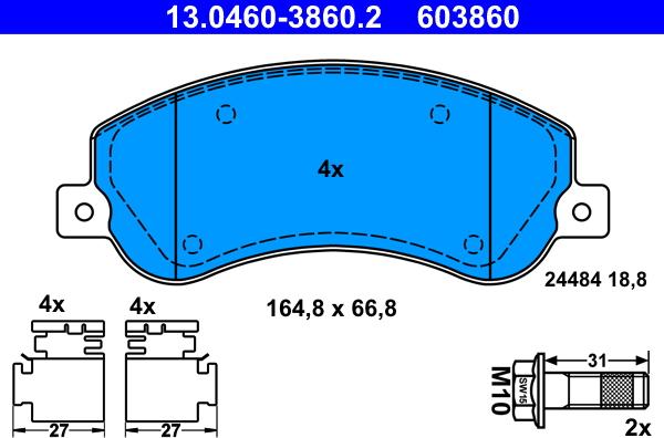 ATE 13.0460-3860.2 - Тормозные колодки, дисковые, комплект autospares.lv