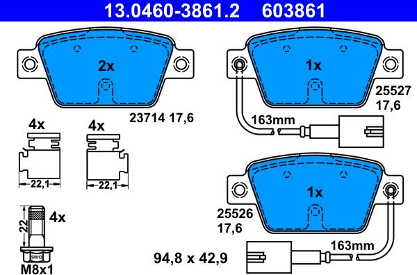 ATE 13.0460-3861.2 - Тормозные колодки, дисковые, комплект autospares.lv