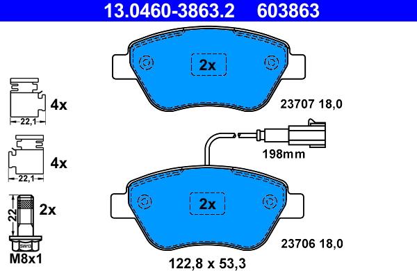 ATE 13.0460-3863.2 - Тормозные колодки, дисковые, комплект autospares.lv