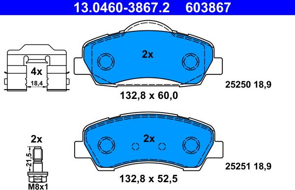 ATE 13.0460-3867.2 - Тормозные колодки, дисковые, комплект autospares.lv