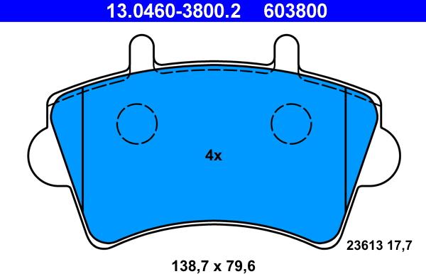 ATE 13.0460-3800.2 - Тормозные колодки, дисковые, комплект autospares.lv