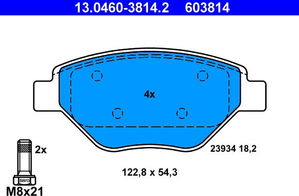 ATE 13.0460-3814.2 - Тормозные колодки, дисковые, комплект autospares.lv