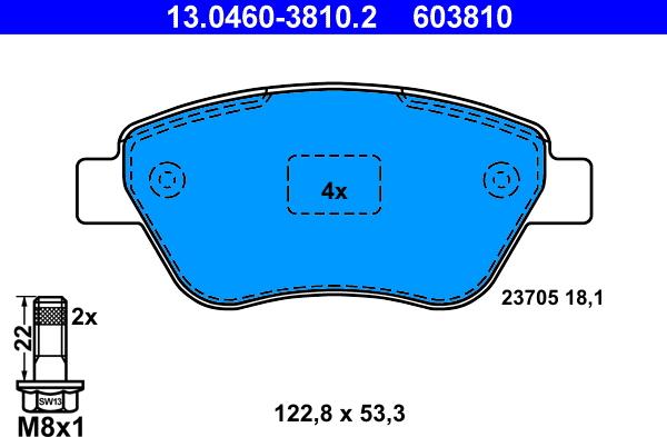 ATE 13.0460-3810.2 - Тормозные колодки, дисковые, комплект autospares.lv