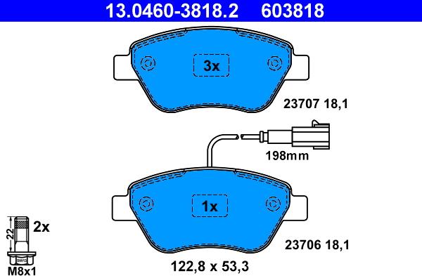 ATE 13.0460-3818.2 - Тормозные колодки, дисковые, комплект autospares.lv