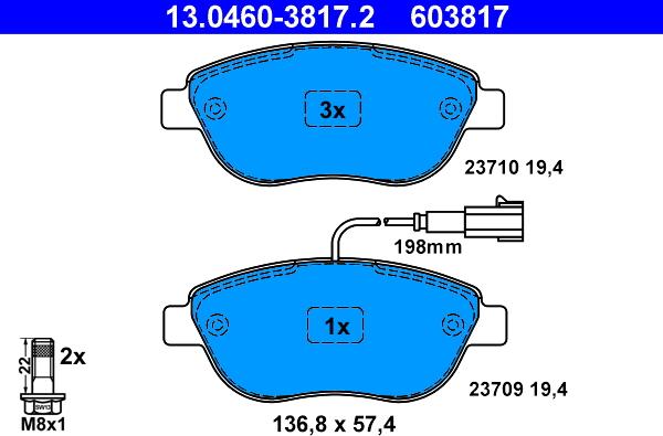 ATE 13.0460-3817.2 - Тормозные колодки, дисковые, комплект autospares.lv