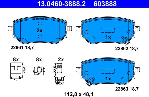 ATE 13.0460-3888.2 - Тормозные колодки, дисковые, комплект autospares.lv