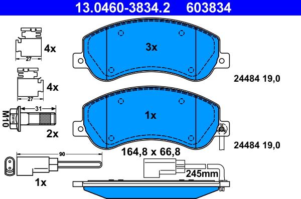 ATE 13.0460-3834.2 - Тормозные колодки, дисковые, комплект autospares.lv