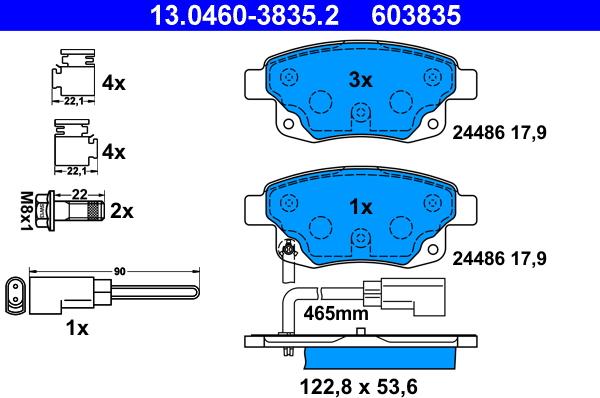 ATE 13.0460-3835.2 - Тормозные колодки, дисковые, комплект autospares.lv