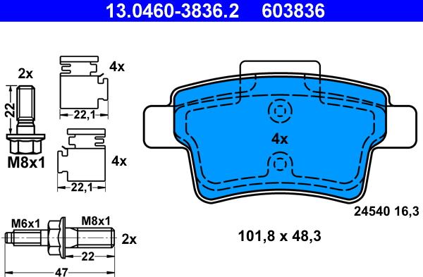 ATE 13.0460-3836.2 - Тормозные колодки, дисковые, комплект autospares.lv