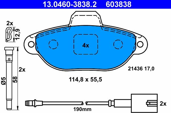 ATE 13.0460-3838.2 - Тормозные колодки, дисковые, комплект autospares.lv