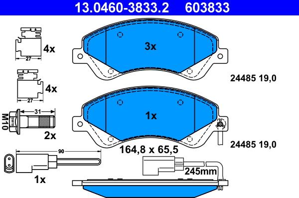 ATE 13.0460-3833.2 - Тормозные колодки, дисковые, комплект autospares.lv