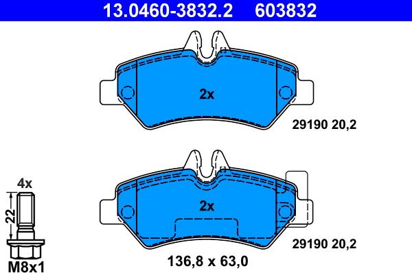 ATE 13.0460-3832.2 - Тормозные колодки, дисковые, комплект autospares.lv