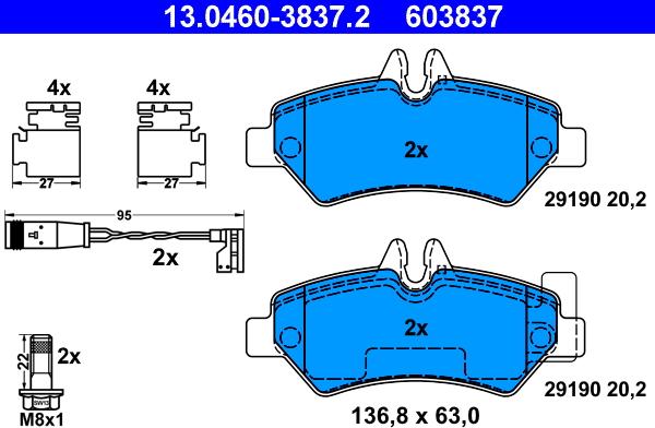 ATE 13.0460-3837.2 - Тормозные колодки, дисковые, комплект autospares.lv