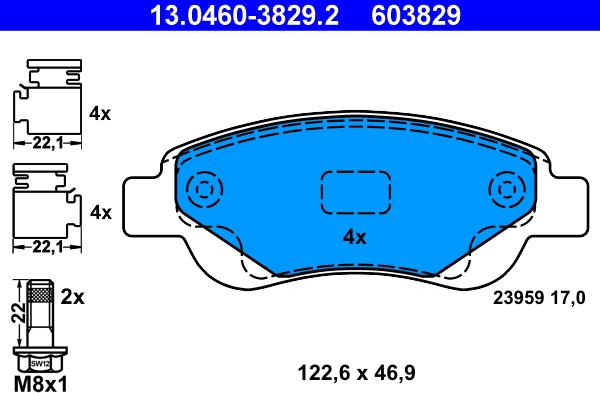 ATE 13.0460-3829.2 - Тормозные колодки, дисковые, комплект autospares.lv