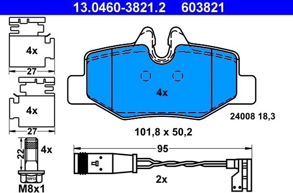 ATE 13.0460-3821.2 - Тормозные колодки, дисковые, комплект autospares.lv