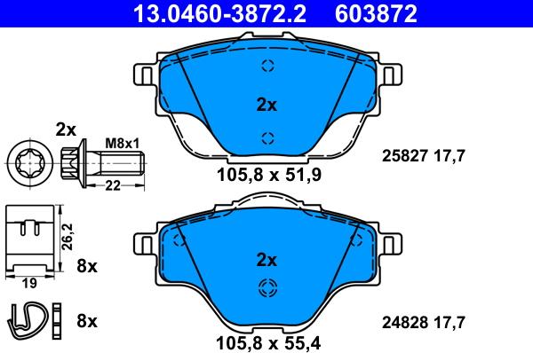 ATE 13.0460-3872.2 - Тормозные колодки, дисковые, комплект autospares.lv