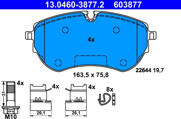 ATE 13.0460-3877.2 - Тормозные колодки, дисковые, комплект autospares.lv