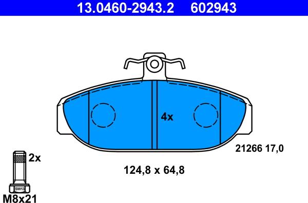 ATE 13.0460-2943.2 - Тормозные колодки, дисковые, комплект autospares.lv