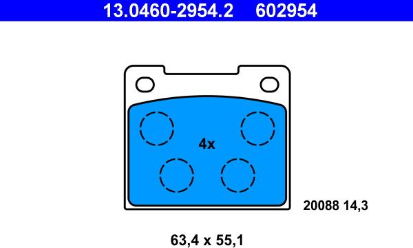 ATE 13.0460-2954.2 - Тормозные колодки, дисковые, комплект autospares.lv