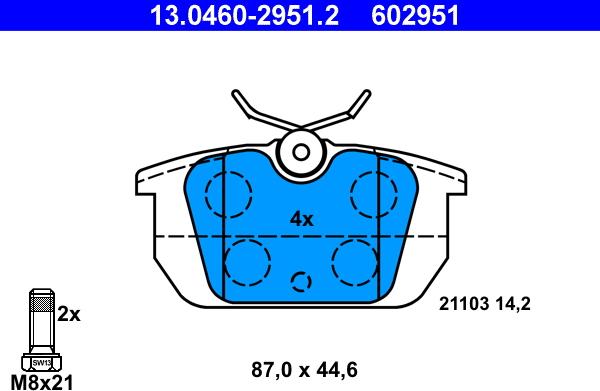 ATE 13.0460-2951.2 - Тормозные колодки, дисковые, комплект autospares.lv