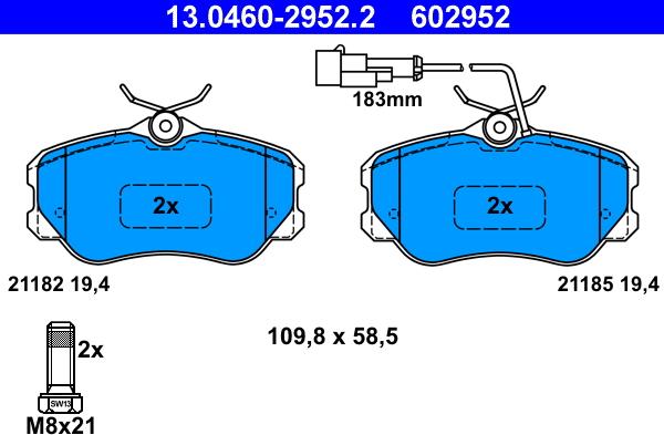 ATE 13.0460-2952.2 - Тормозные колодки, дисковые, комплект autospares.lv