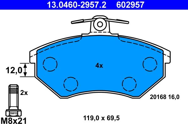 ATE 13.0460-2957.2 - Тормозные колодки, дисковые, комплект autospares.lv