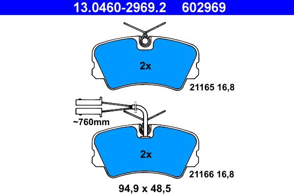 ATE 13.0460-2969.2 - Тормозные колодки, дисковые, комплект autospares.lv