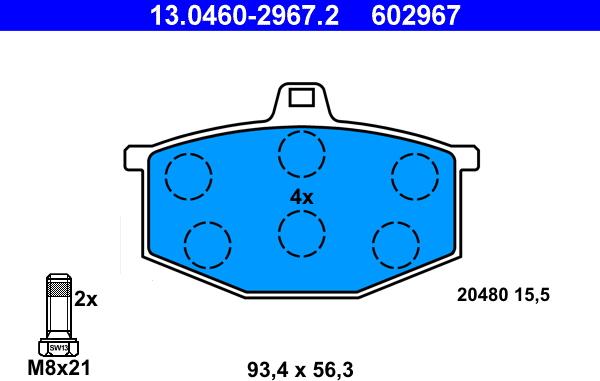 ATE 13.0460-2967.2 - Тормозные колодки, дисковые, комплект autospares.lv