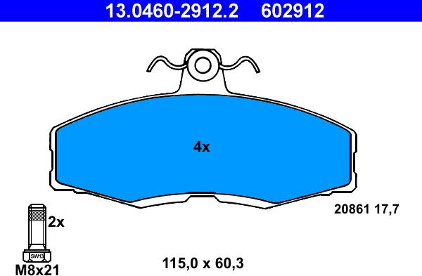 ATE 13.0460-2912.2 - Тормозные колодки, дисковые, комплект autospares.lv