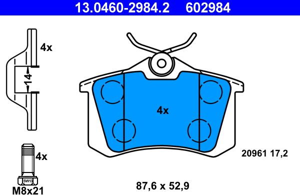 ATE 13.0460-2984.2 - Тормозные колодки, дисковые, комплект autospares.lv