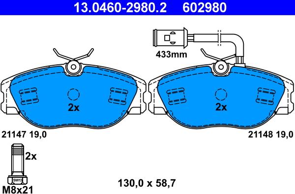 ATE 13.0460-2980.2 - Тормозные колодки, дисковые, комплект autospares.lv